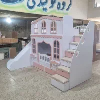 تخت دو طبقه سرسره دار سایز نوجوان مدل کلبه لمسه ای|تخت و سرویس خواب|مشهد, خلق آباد سفلی|دیوار