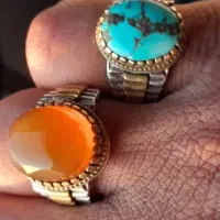 انگشتر عقیق یمنی الماس تراش و فیروزه نیشابوری