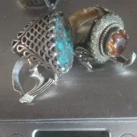 انگشتر نقره فیروزه نیشابور و الماس کاری شده