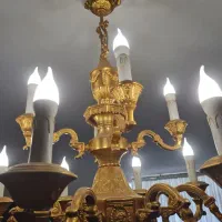 لوستر ۱۲ شاخه و چراغ شقف آنتیک آب طلا