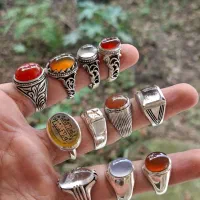 ۲۴ عدد انگشتر نقره کار دست با نگین های معدنی|جواهرات|محمودآباد, |دیوار