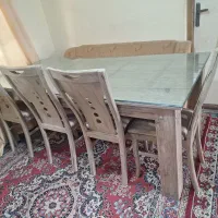 میز ناهار خوری۸نفره با شیشه وشش صندلی