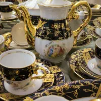 سرویس چینی کلکسیونی نو غذاخوری۱۲نفر سورمه ای ۳دختر