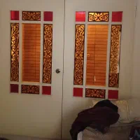 درب دولنگه و چهار چوب با چوب روس و شیشه رنگی|مصالح و تجهیزات ساختمان|اصفهان, شمس آباد|دیوار