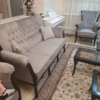مبل ۷ نفره با ناهارخوری و بوفه و کنسول و آینه چوبی