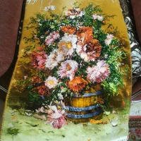 تابلوفرش ،دختر قاجار و گلدان ، ابریشم دستبافت.|تابلو فرش|شاهین‌شهر, عطار|دیوار