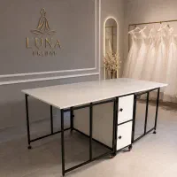 میزبرش تاشو+فلزی+کمددار+چرخ صنعتی+رنگ کوره ای