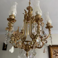 دو عدد لوستر برنز روکش اب طلا یکعدد برنز شومینه ای