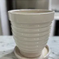 گلدان سفید سفالی+زیر گلدانی