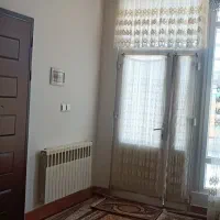 پرده حریر با دو یلان کرم و قهوه‌ای و پرده درب کوچک|پرده، رانر، رومیزی|سیرجان, |دیوار