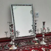 آینه و شعمدان قدیمی جنس برنجی روکش شده