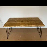 میز روستیک با چوب گردو و پایه فلز کوره ای