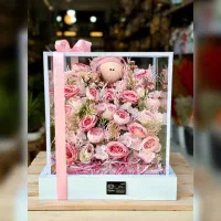 باکس گل مصنوعی مربع شیشه ای سایز بزرگ