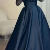 پیراهن مجلسی  ساتن سرمه ای