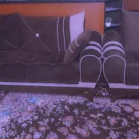 مبلمان راحتی تخت خواب شو رنگ کرم قهوه ای