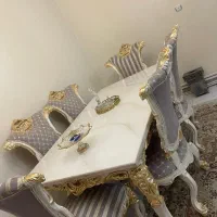 مبل سلطنتی همراه با میز نهار خوری و میز تلویزیون