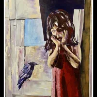 تابلو دختر و کلاغ