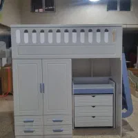 تخت دو طبقه طرح یک نفره کمدار مدل نردبانی