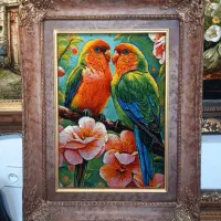 تابلو فرش دستباف ۲ طوطی برند سردرود golha