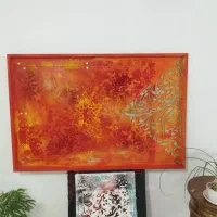 تابلو مقاشیخط مخمل برجسته نارنجی ،سبز ،آبی ۱۲۰در۸۰