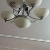 لوستر ۶ شعله استیل و چوب سالم|لوستر و چراغ آویز|زاهدان, |دیوار