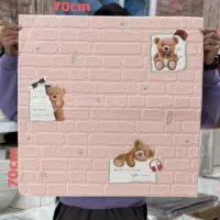 دیوارپوش/فومی/صورتی طرح کودک خرسی چسبدار