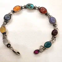 دستبند نقره با سنگ های طبیعی