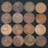 ۱۶ عدد سکه ۵۰ دیناری مسی ناصرالدین شاه