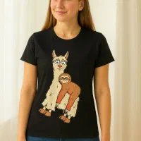 تیشرت دخترانه طرح لاما و میمون