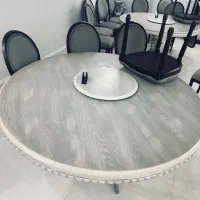 ۱۲ عدد میز۶نفره و۷۰صندلی پتینه سفید طوسی چوب راش