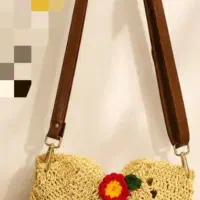 کیف رافیا دستبافت بابند چرمی
