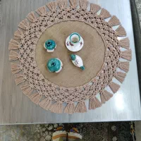 رو میزی گرد مکرومه بافی|پرده، رانر، رومیزی|بیرجند, |دیوار