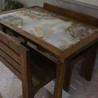میز سنگ و نیمکت چوبی