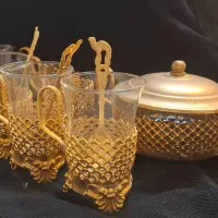 سرویس استکان پایه طلایی قدیمی