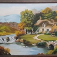 تابلو نقاشی منظره طبیعت(کار دست) با قاب شکیل