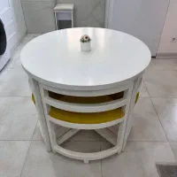 میز نهارخوری کمجا گرد ۴نفره سفید در حد نو