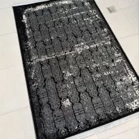 فروش قالیچه مدرن نخ ابریشم مشکی سفید