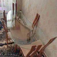 میز غذاخوری چوبی شیشه ای