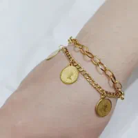 دستبند ۲ لاین با سکه الیزابت. کپ طلا