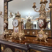 ساعت شمعدان لمونژ برنز عتیقه انتیک