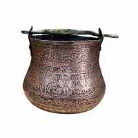 سطل آشغال مسی قدیمی قاجاری قلمزنی عتیقه کلکسیونی
