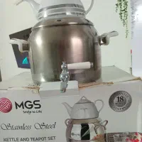 کتری سماوری تمام استیل با قوری چینی خارجی