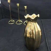 ست سه تایی جاشمعی و گلدان طلایی|صنایع دستی و سایر لوازم تزئینی|قم, آزادگان|دیوار