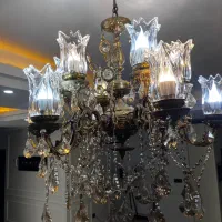 لوستر برنجی ۱۲ شعله|لوستر و چراغ آویز|رودهن, |دیوار