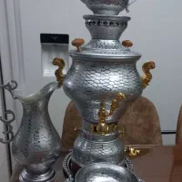 ست ۵ پارچه سماور گازی  با دسته و شیر برنجی