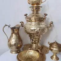 سماور زغالی برنجی با سرویس