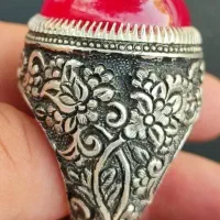 انگشتر نقره دستساز قلم برجسته کهن یاقوت استار