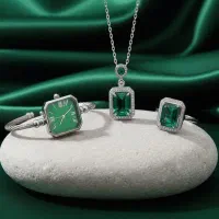 ست زنانه ساعت گردنبند انگشتر زنانه مدل زمرد