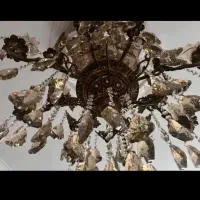 لوستر۱۶شعله برنجی قدیمی کریستال شامپاینی دیوارکوب|لوستر و چراغ آویز|اسلام‌شهر, باغ فیض|دیوار