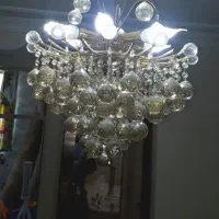 لوستر شش شاخه کارکرده کریستالیبا بدنه فلزی